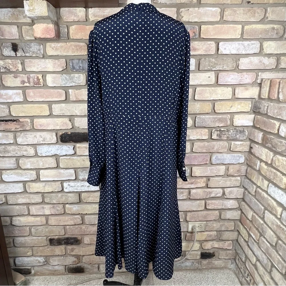 LK BENNETT navy white polka dot silk Mortimer dress in Sloane Blue - Picture 6 of 10